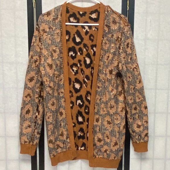 Long Sleeve Knit Open Cardigan Sweater Leopard Witty Fox Young Contemporary - Picture 5 of 12
